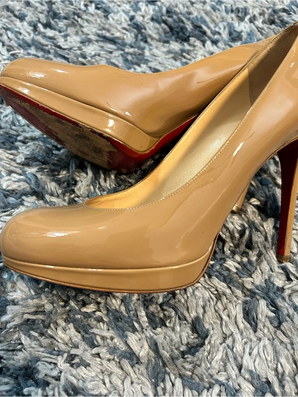 Christian Louboutin Beige Patent Leather Round-Toe Pumps